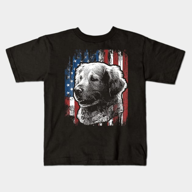 Golden Retriever 4Th Of July American Flag Kids T-Shirt by eldridgejacqueline